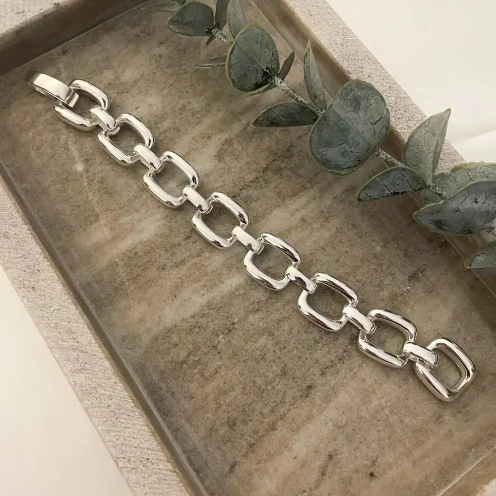 925 Sterling Silver Chunky Chain Link Bracelet Silver Large Link Bracelet - Picture 3 of 7